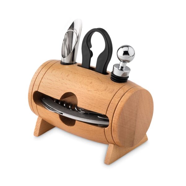 4 pcs wine set in wooden stand Thumbnail