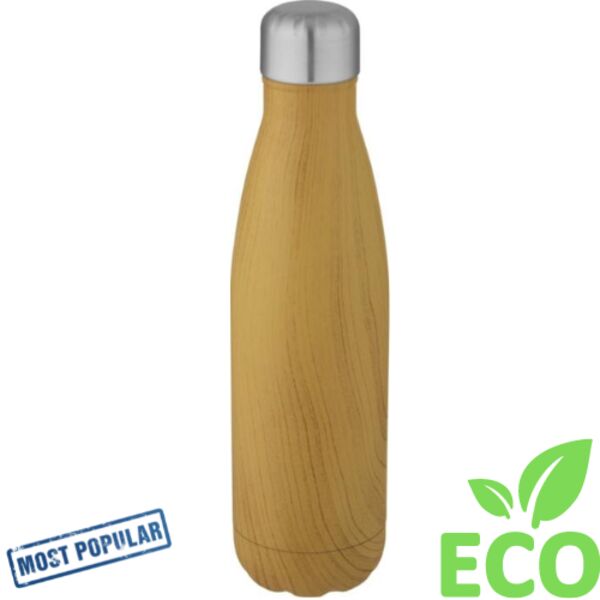 Cove 500 ml vacuum insulated stainless steel bottle with wood print Thumbnail