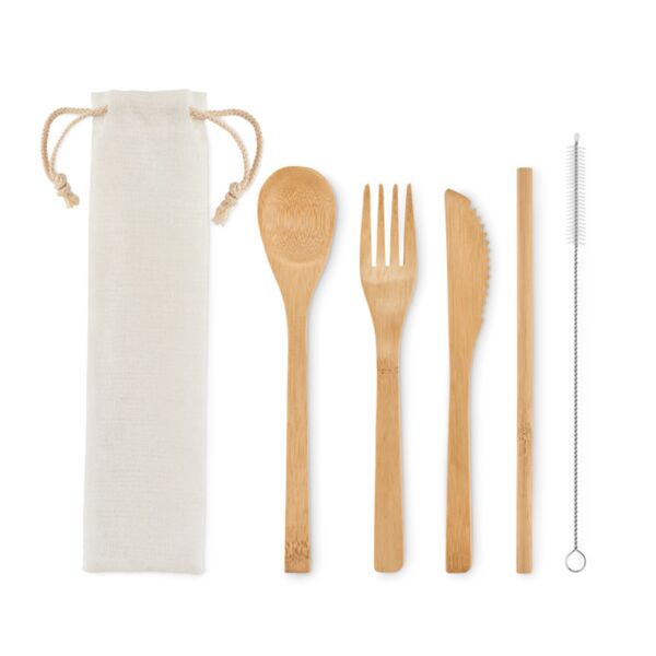 Bamboo cutlery with straw Thumbnail