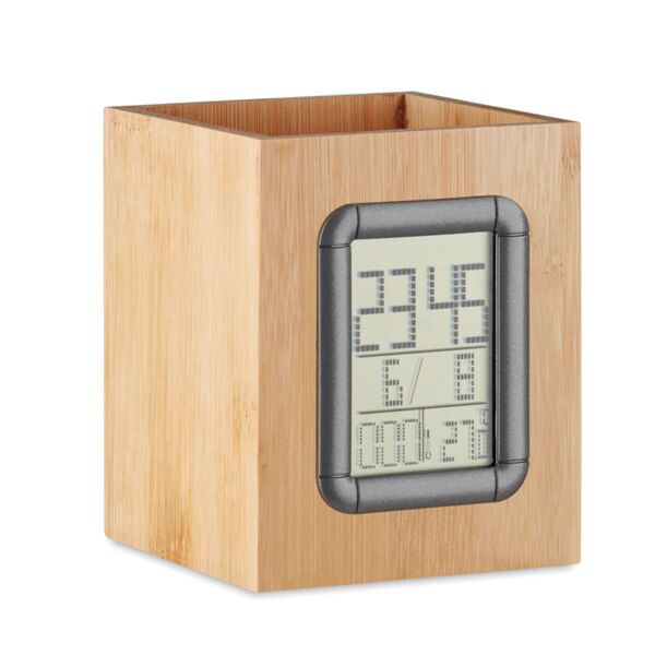 Bamboo pen holder and LCD clock Thumbnail
